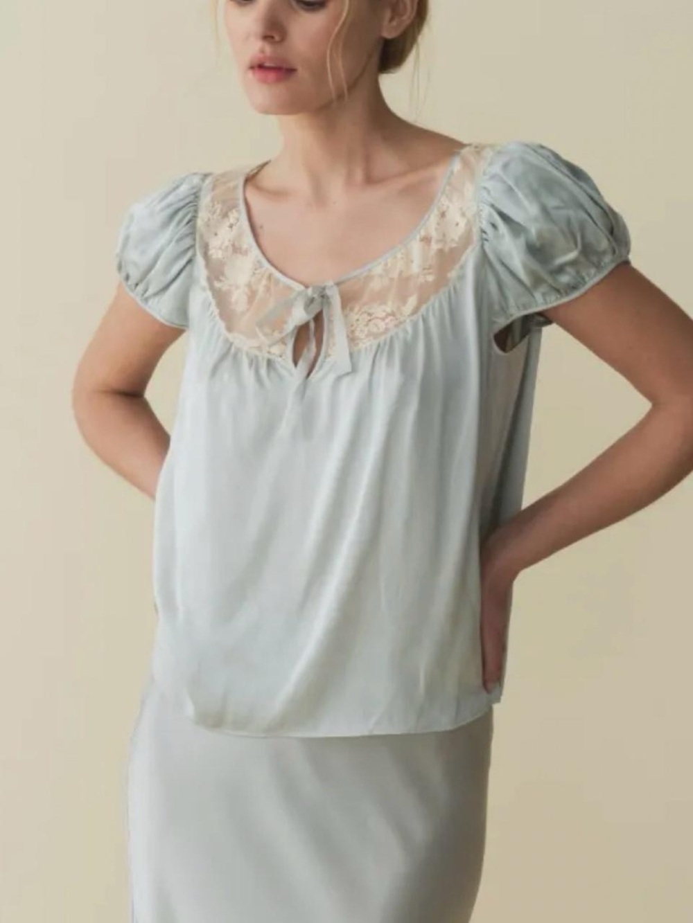 Doen Camri Silk Top in Dusty Blue